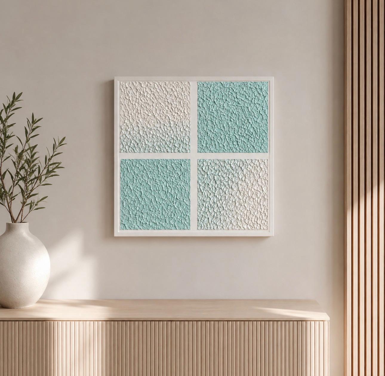 Turquoise and White Checker textured art