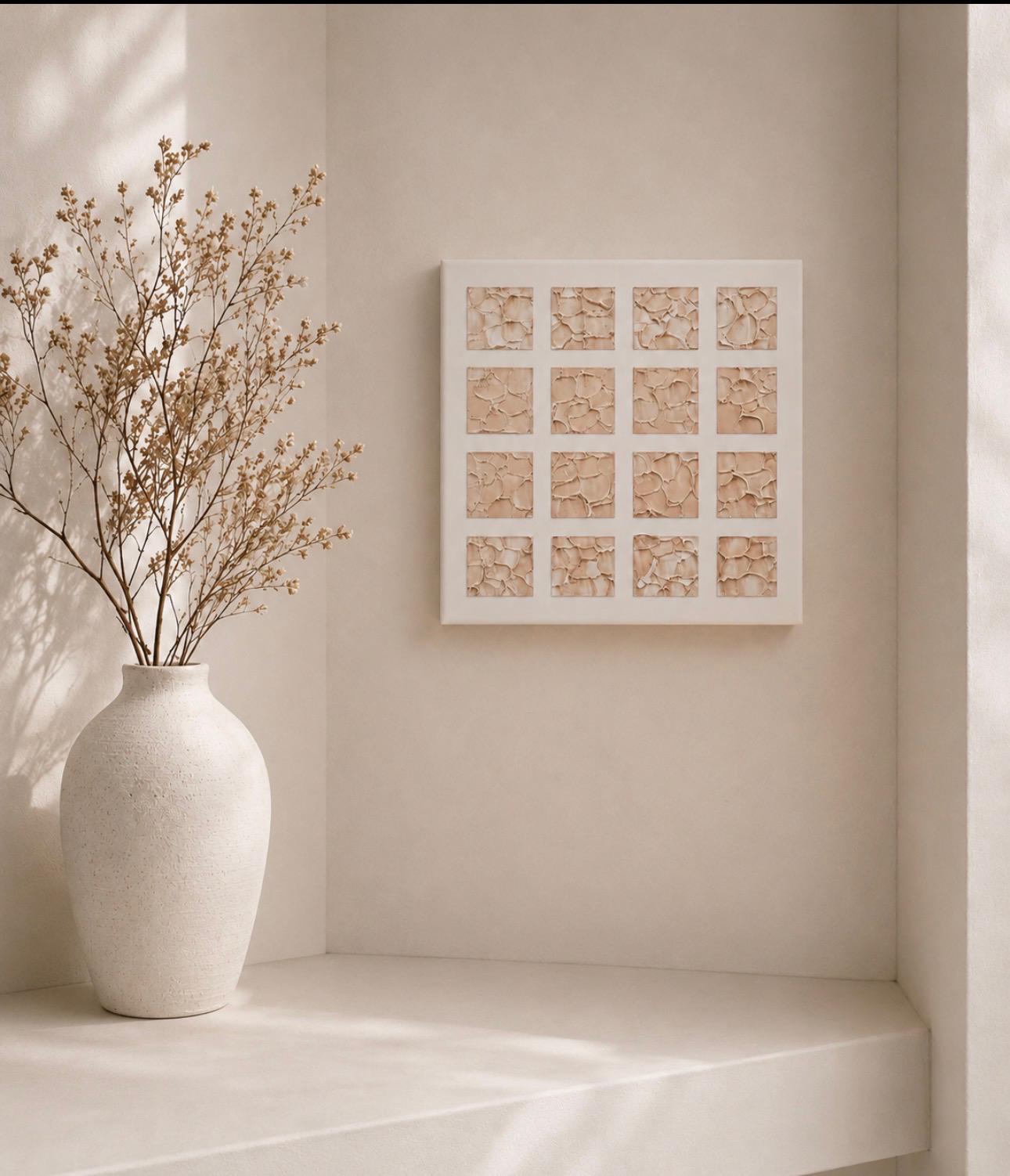 Beige and White Grid textured art
