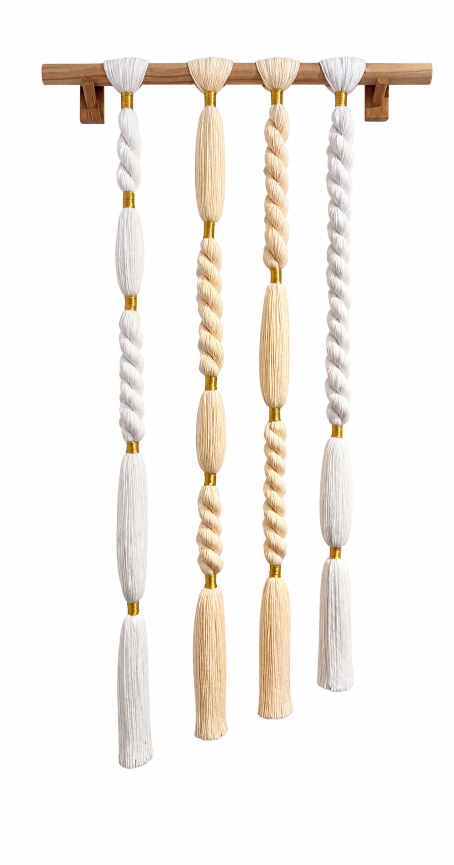 Golden Rhythm - handcrafted white and gold fibre wall hanging NZ