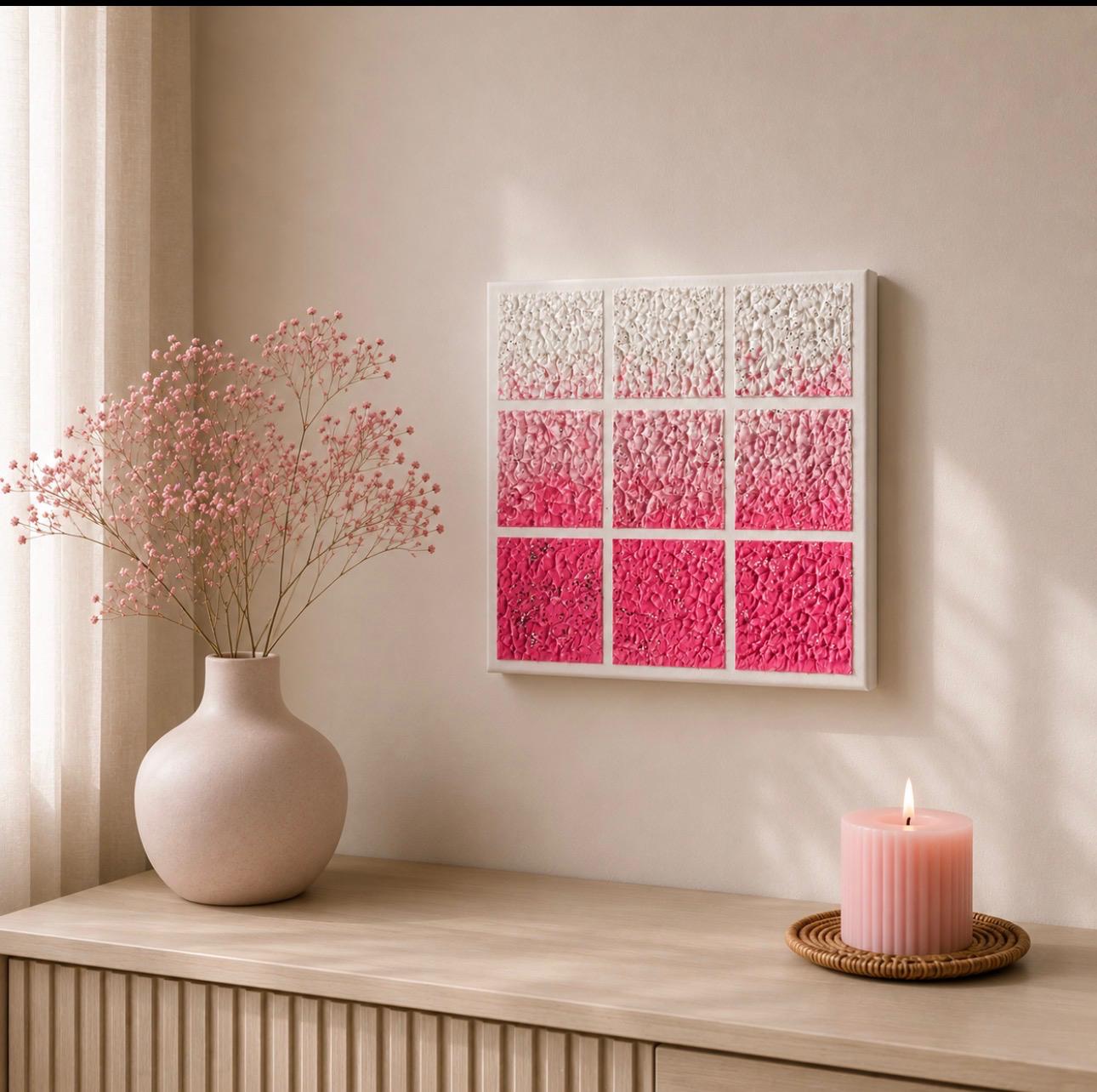 Pink and White Ombré Grid textured art
