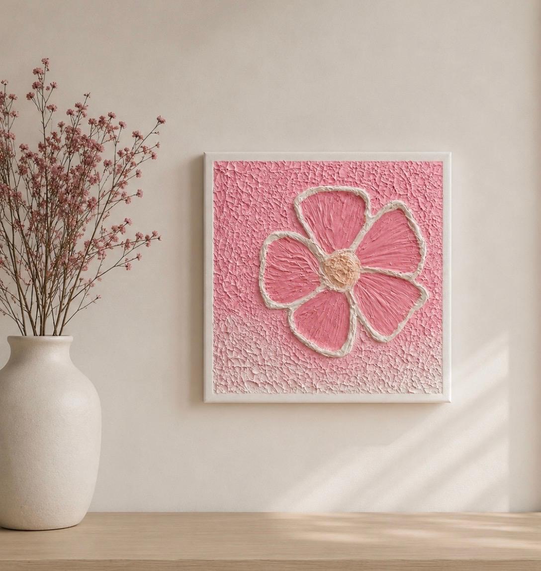 Pink and White Floral textured art