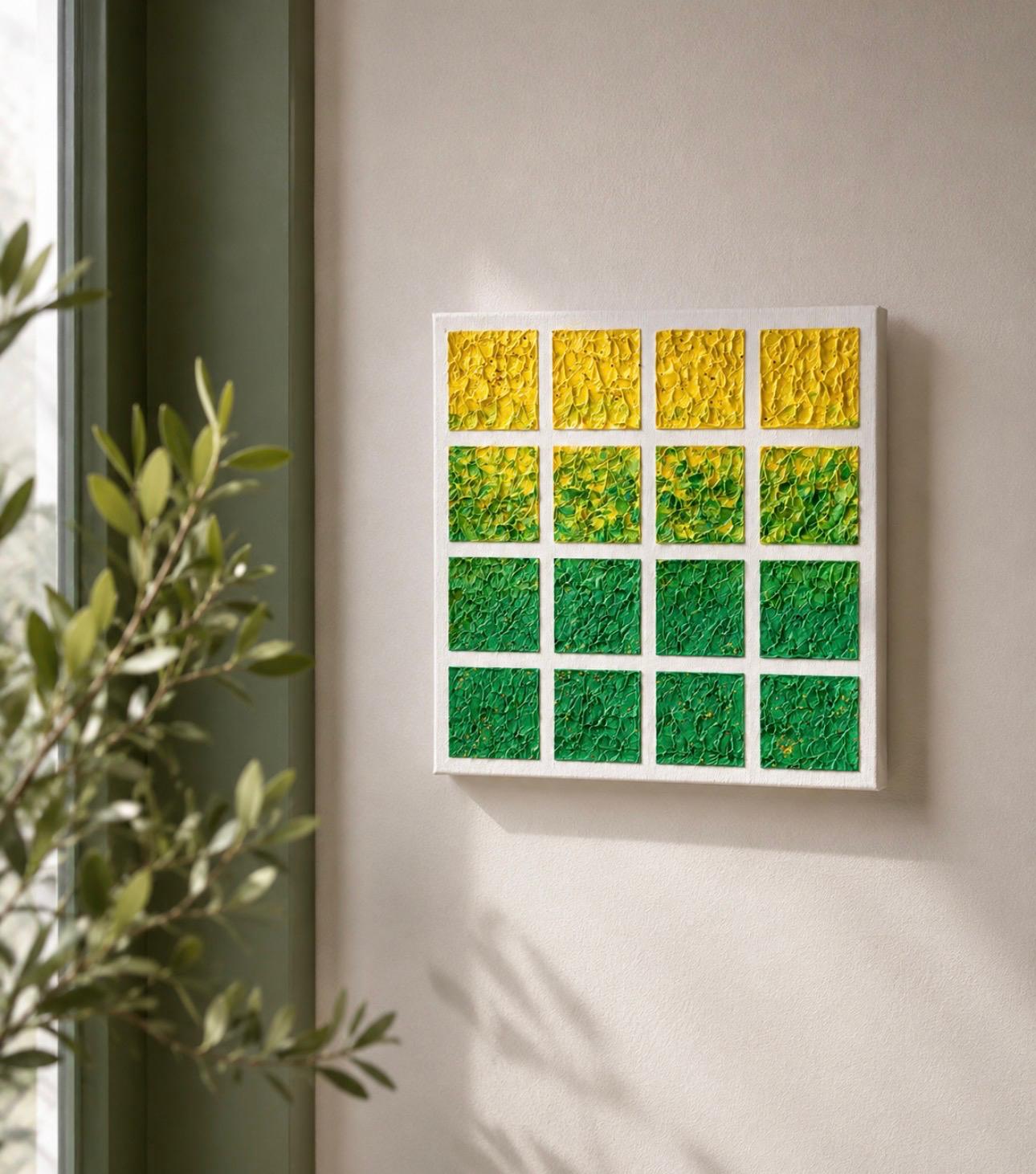 Yellow and Green Grid textured art